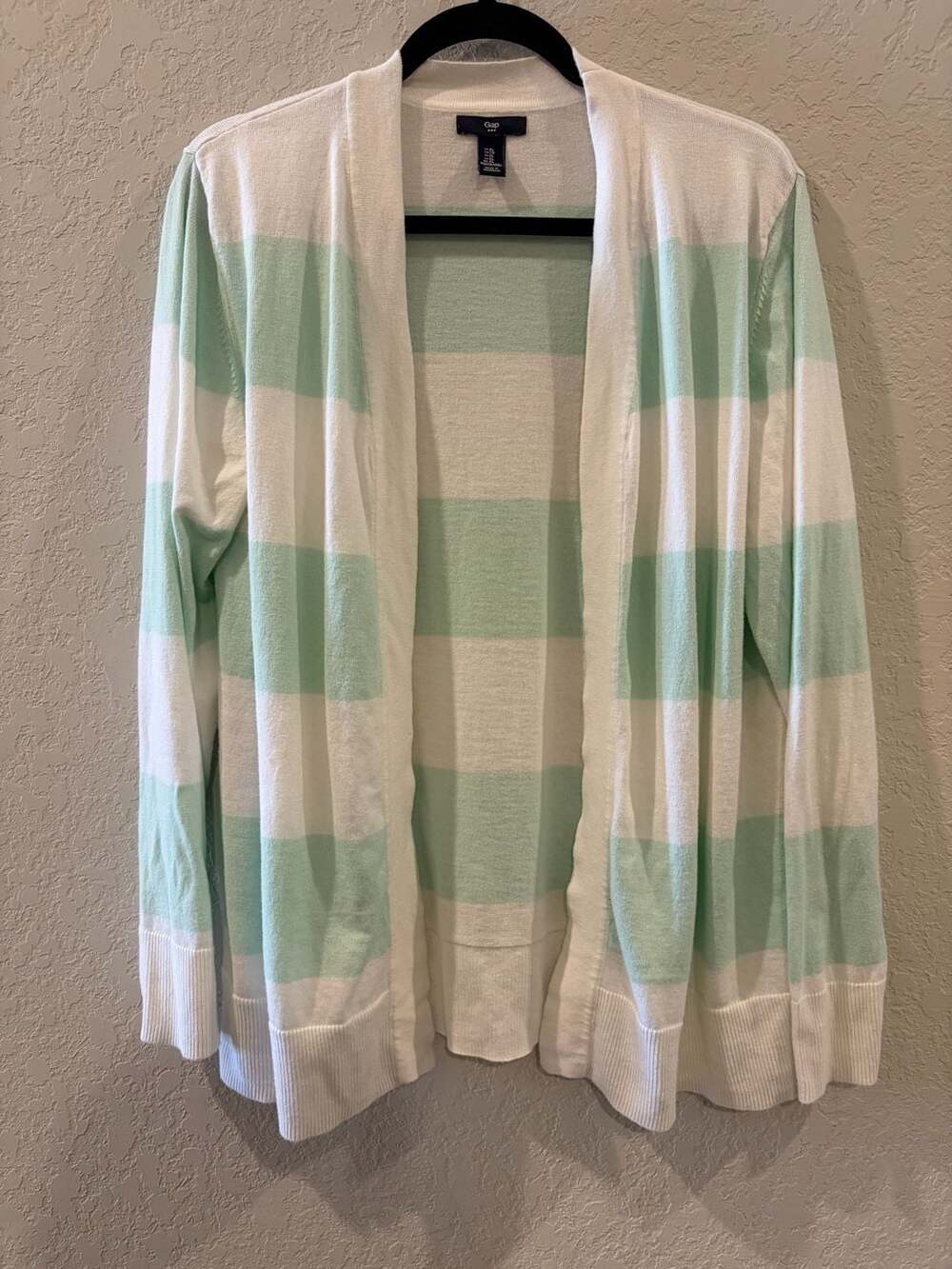Gap Mint and White Striped Open Front Cardigan